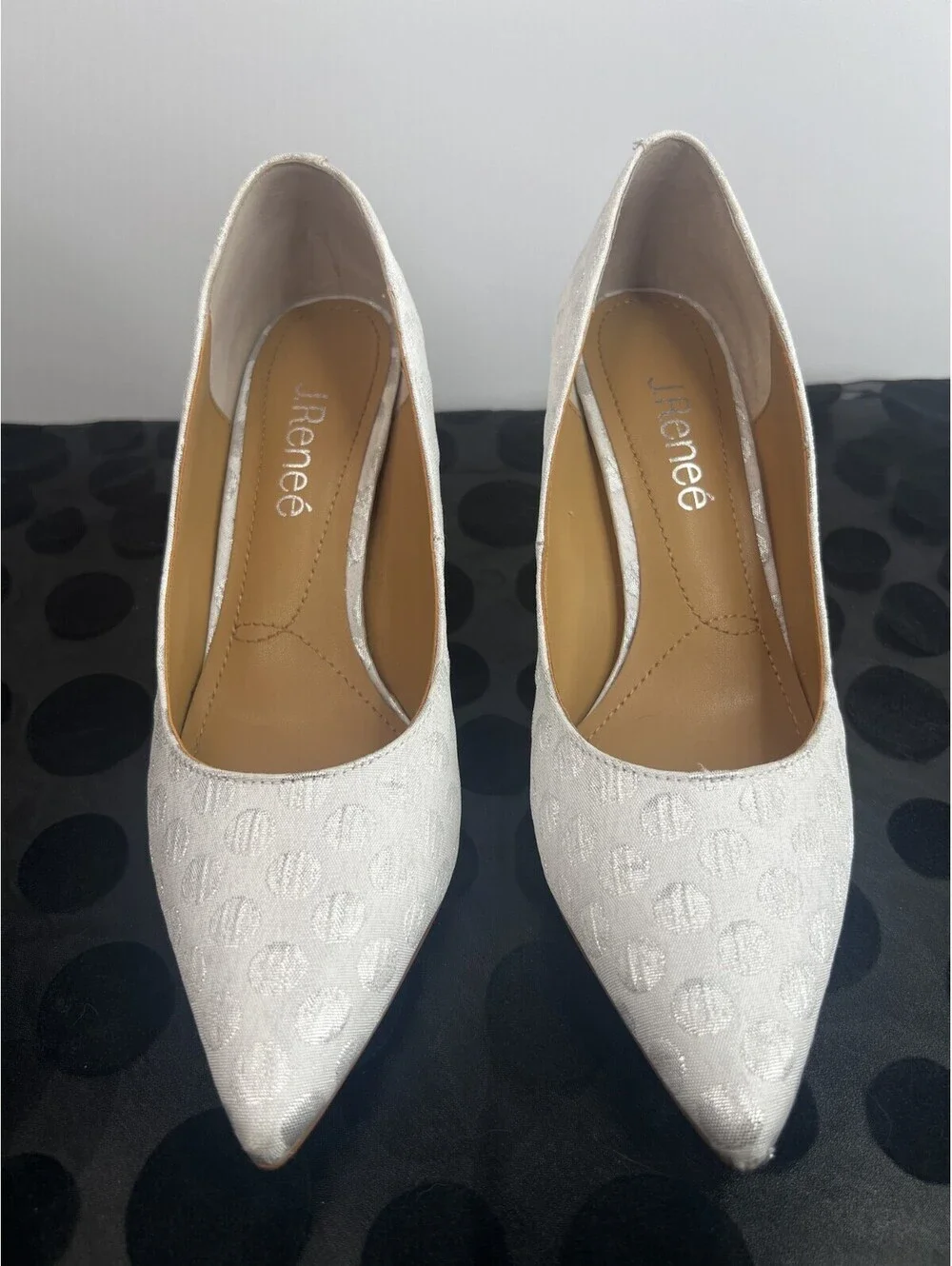 J. Renee Silver Metallic Polka Dot Pointed Toe Pumps Heels Women's 6M Dress Shoe